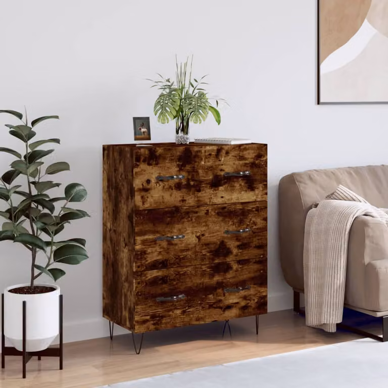Credenza vidaXL in Legno Multrato Rovere Fumo, L 69,5 cm x P 34 cm x H 90 cm