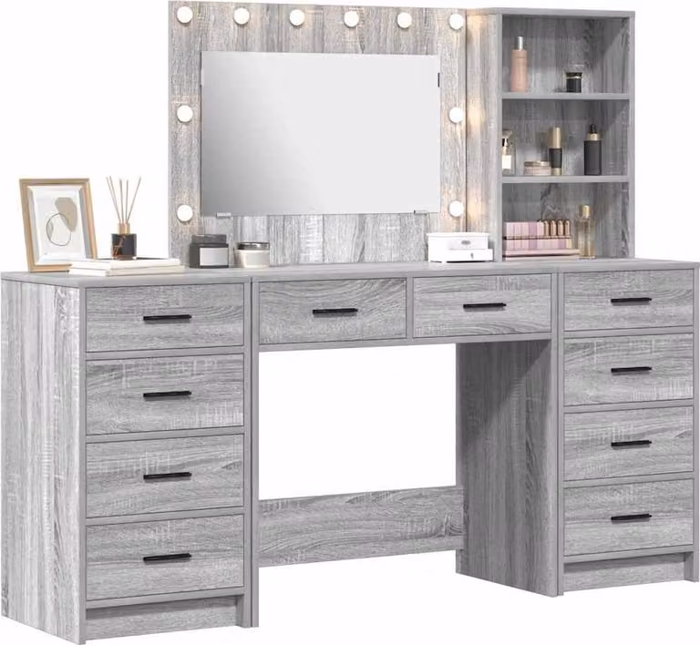 Tavolo da Trucco 3 pcs Grigio Sonoma Legno multistrato