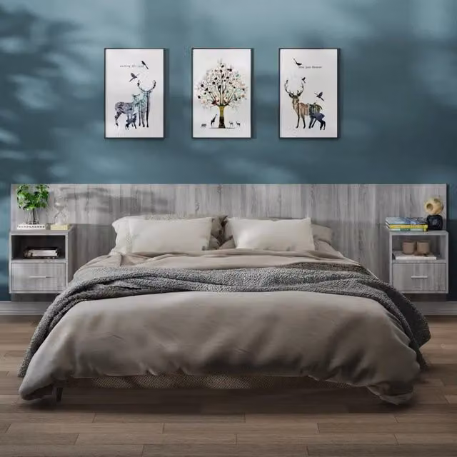 Set di 2 comodini da muro vidaXL in legno MDF grigio opaco moderno