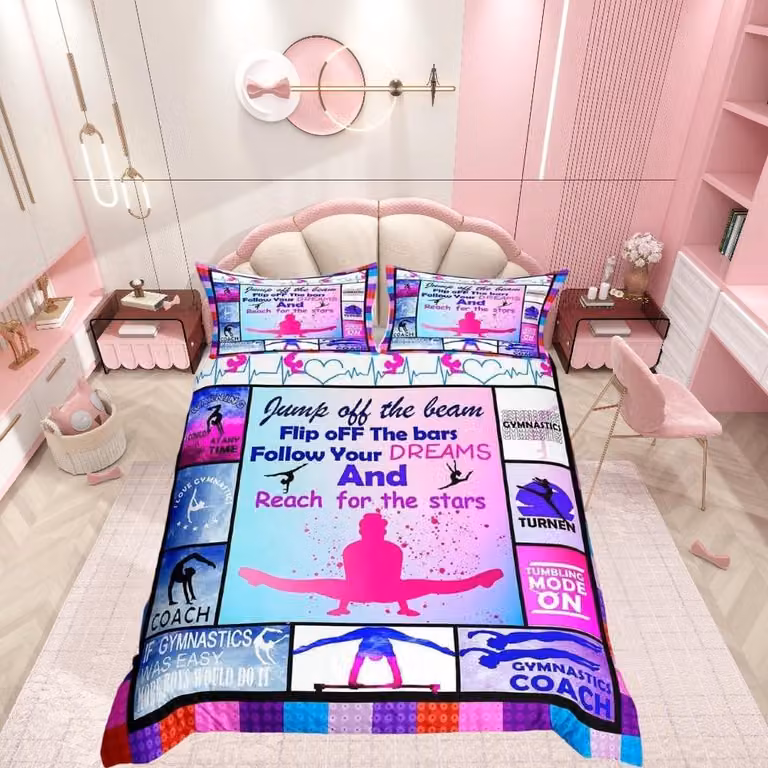 Set di lenzuola a tema ginnastica, motivo a caramelle, colore lilla, per letto singolo