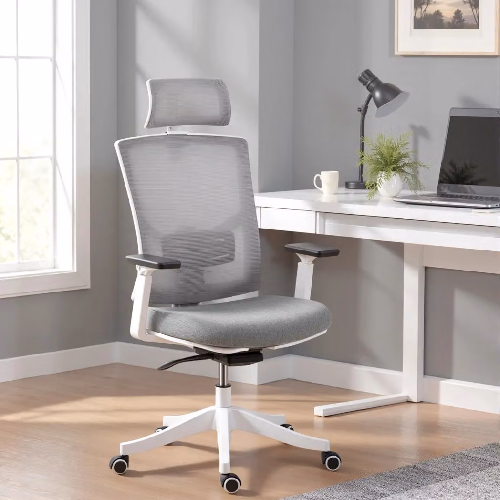 Sedia da Ufficio Ergonomica Giordanoshop con Supporto Lombare, Poggiatesta e Braccioli, Tessuto, L/P/H: 64,5 x 62,5 x 112-122 cm, Grigio, Bianco o Nero – 2