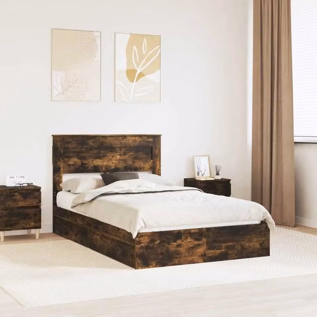 Letto con Contenitore con cassetto Rovere fumé 135 x 190 cm 3409921