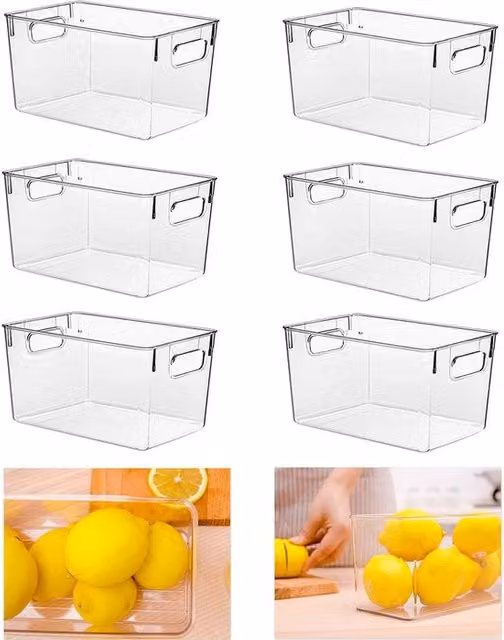 Organizzatori di cassetti trasparenti, 6 pacchi organizzatore per frigorifero, scatola di archiviazione a pile con maniglie, cassetti, armadio - contenitori BPA liberi 24 x 13 x 111,5 x 1,5 cm
