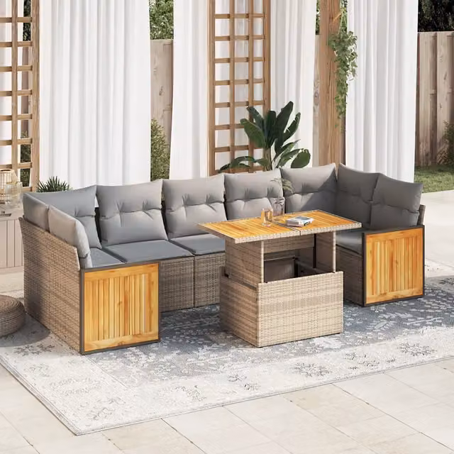 Set Divano da Giardino 8 pz con Cuscini Beige Polyrattan Acacia 3327685