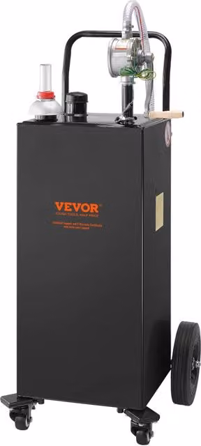 Serbatoio per carburante 35 galloni, acciaio inox nero, pompa manuale di trasferimento, robusto, per auto, tosaerba, ATV, barche