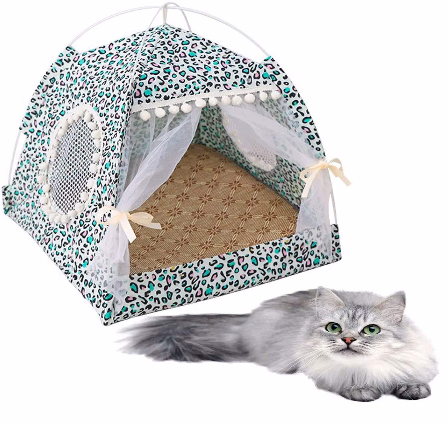 Tenda per gatti e cani - Traspirante e lavabile - Motivo leopardo, colore verde