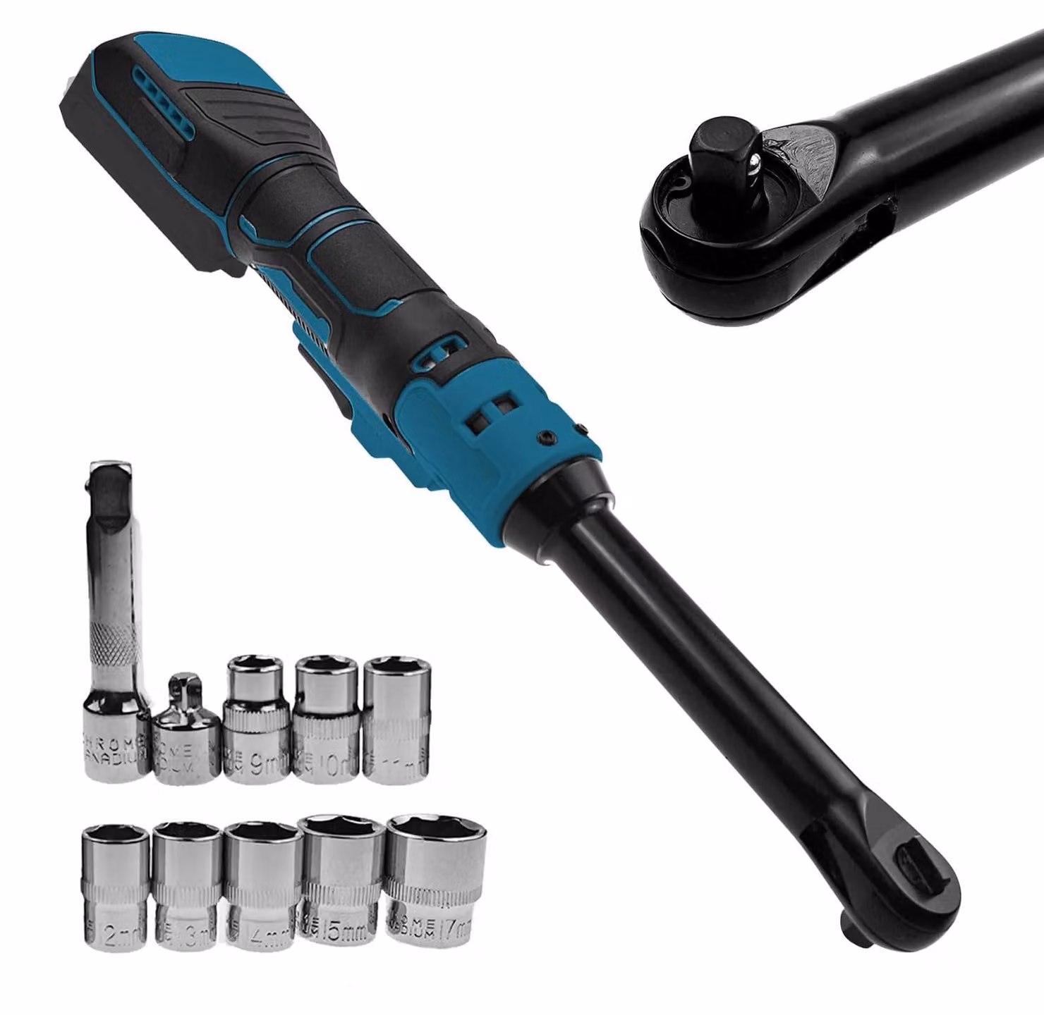 Chiave a cricchetto a batteria da 3/8" per Makita 18V, con 8 inserti, dotata di LED