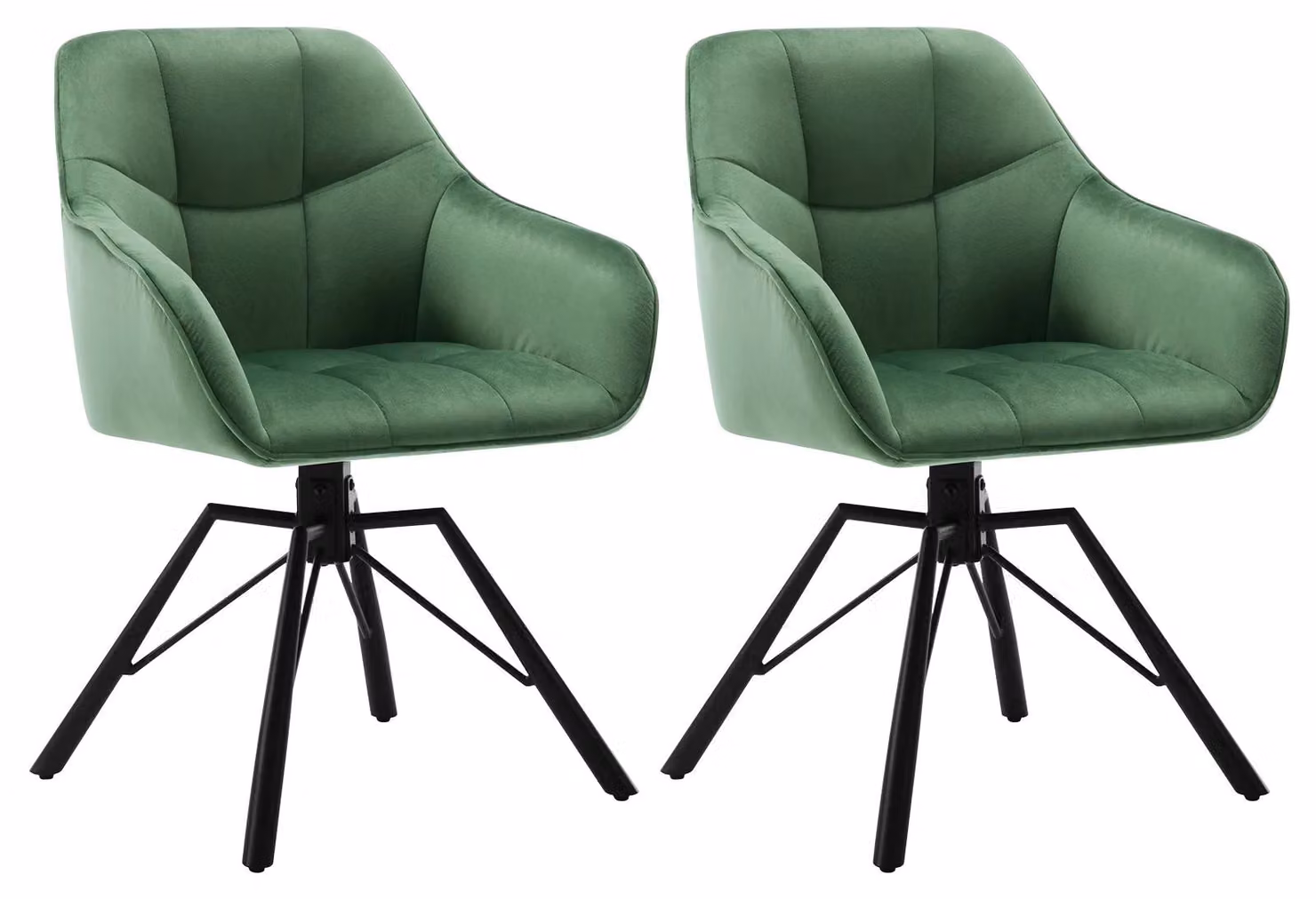 Sedia da pranzo - Sedia girevole - Sedia a forma di conca - Sedia con braccioli - Set da 2 - Verde scuro, girevole a 360°