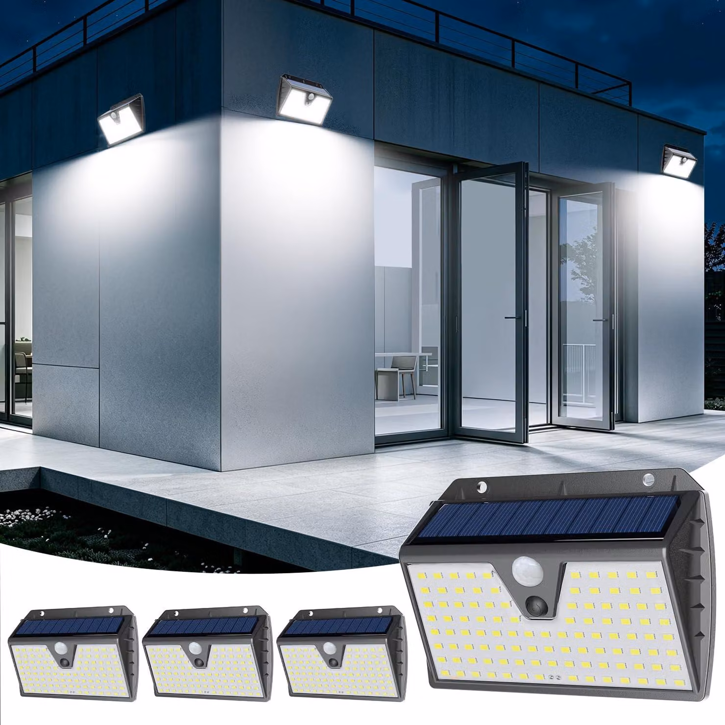 Lampada solare da esterno con sensore di movimento, grado di protezione IP65, confezione da 4 pezzi, luce bianca fredda