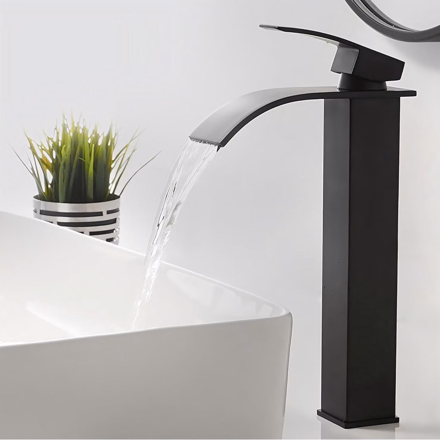 Miscelatore per lavabo a cascata, acciaio inossidabile, nero