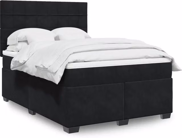 Letto Ibrido vidaXL con Materasso in Velluto Nero e Bianco L/P: 160 x 200 cm