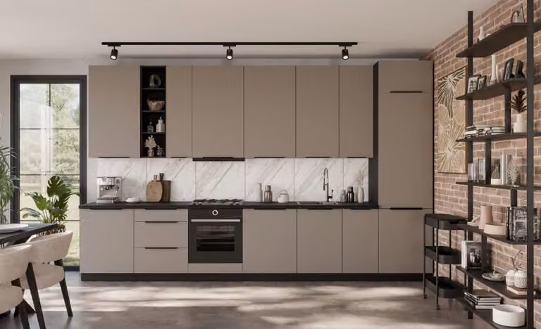 Mobile alto da cucina LUNARA - larghezza 30 cm, beige scuro / nero
