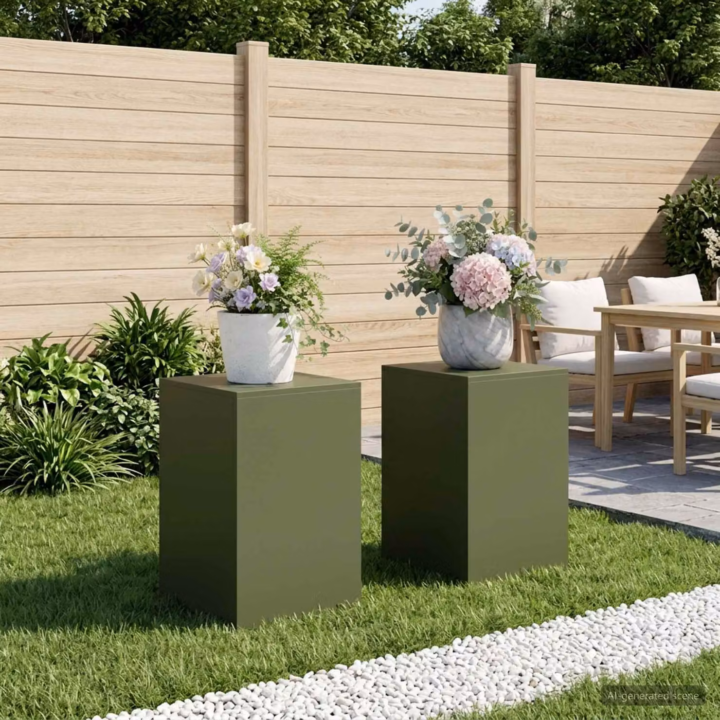 Set di 2 supporti per piante vidaXL in metallo verde, L/P/H: 40 x 40 x 60 cm
