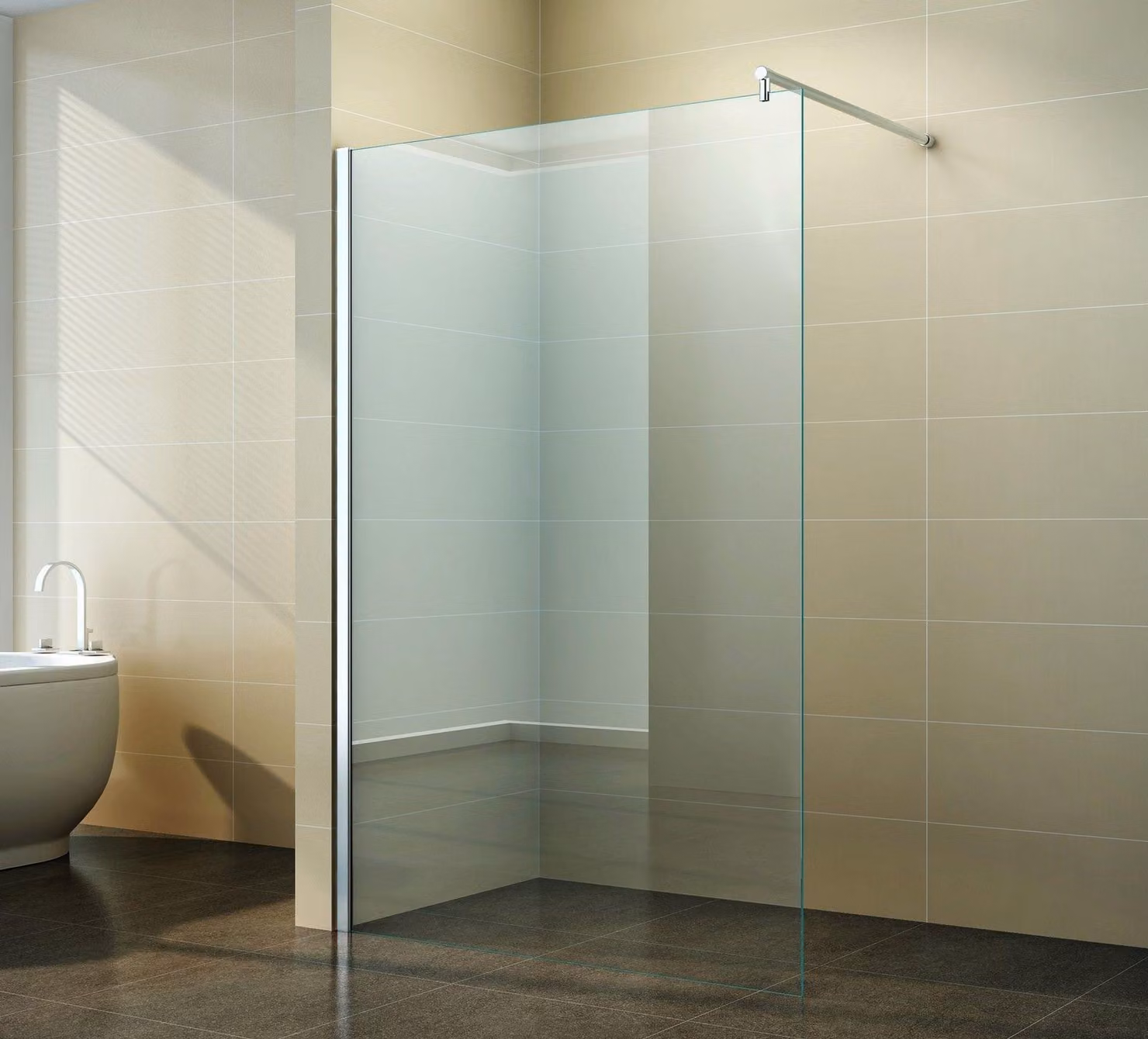 Box doccia walk-in, parete laterale da 120 cm, vetro trasparente da 10 mm, vetro NANO Mars