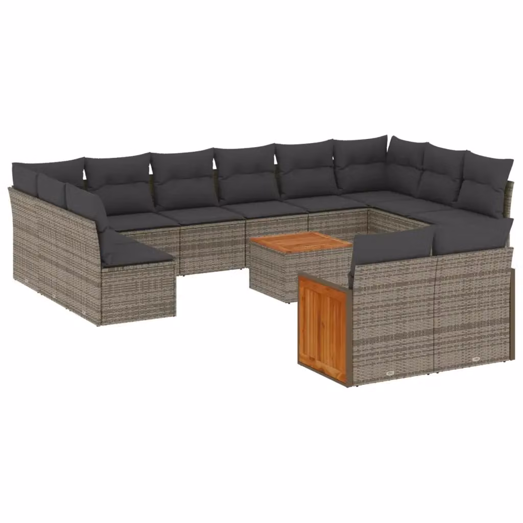 vidaXL Set Divani da Giardino 13 pz in Polyrattan Grigio con Cuscini e Tavolino – 2