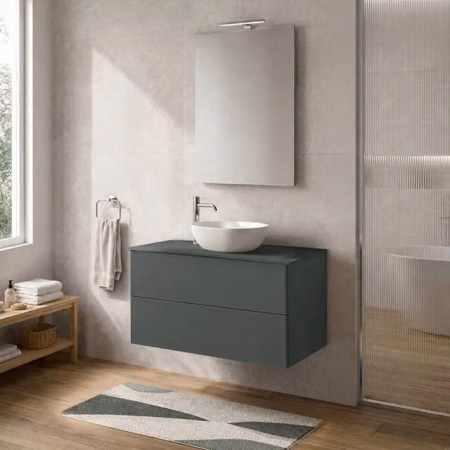 Mobile bagno sospeso Tierra verde con due cassetti e finitura opaca L: 100 cm, P: 50 cm, H: 45 cm
