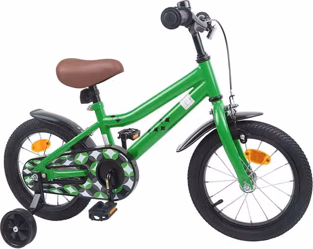 Bicicletta per bambini da 16 pollici verde con componenti in metallo e gomma