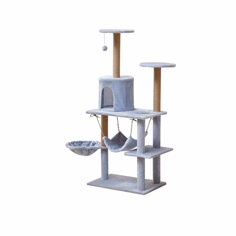 Tiragraffi per Gatti Multilivello con Cuccia e Amaca, Sisal, Grigio, 137 cm