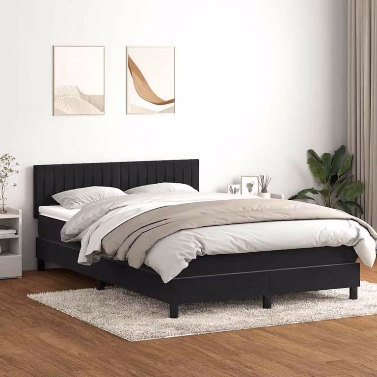 Letto a Molle Ibrido con Materasso e LED vidaXL in Velluto Nero L: 160 cm, P: 213 cm
