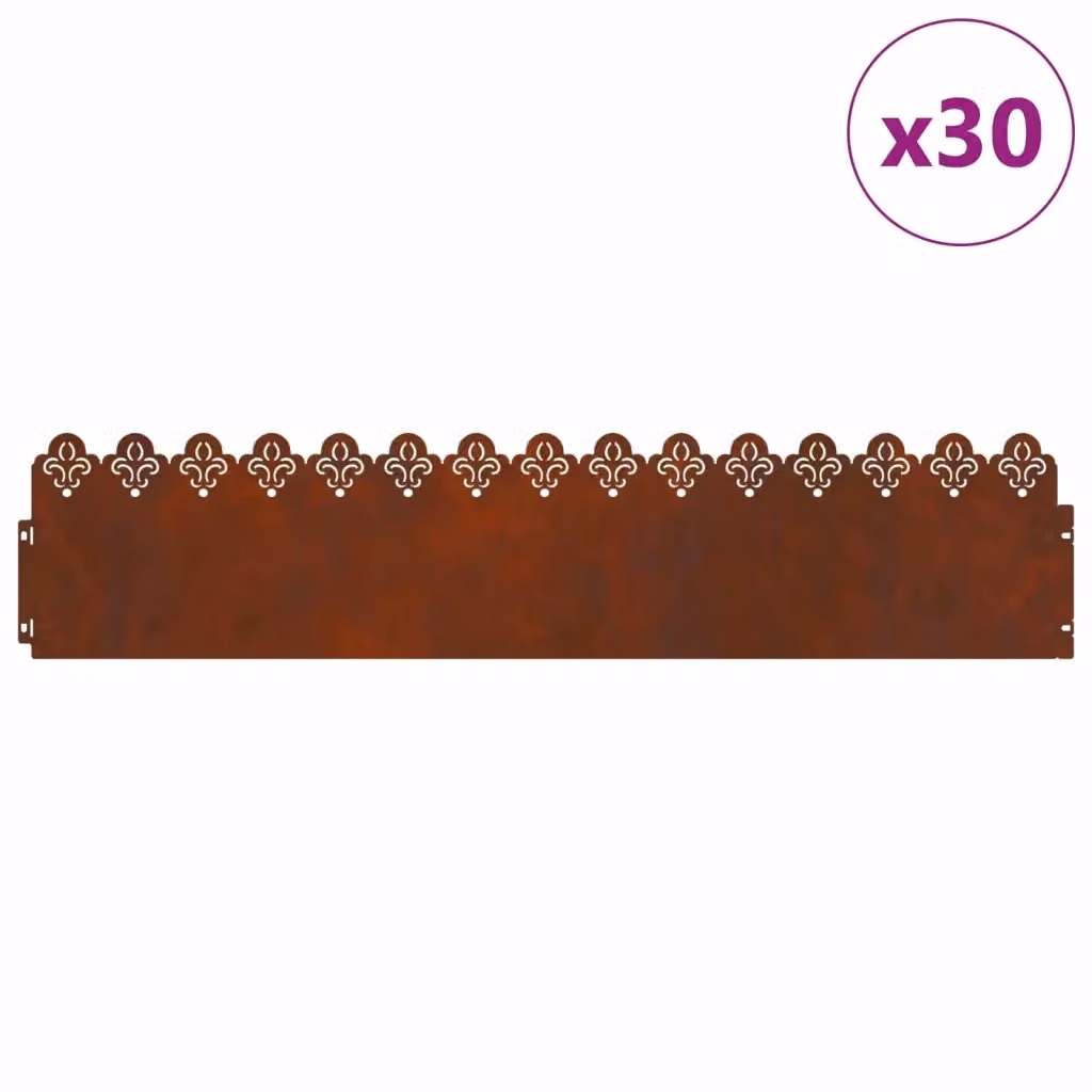 Set di 30 bordure per prato ornamentali vidaXL in acciaio color marrone, L: 103 cm, H: 22 cm, P: 0,05 cm – 2