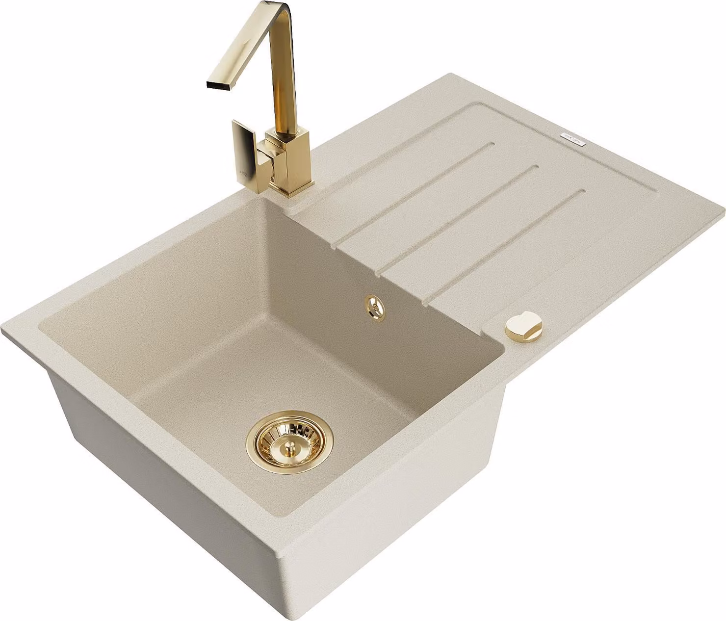 Mexen Bruno lavello in granito a 1 vasca con scolapiatti e rubinetto da cucina Rita, beige - 6513-69-670300-50