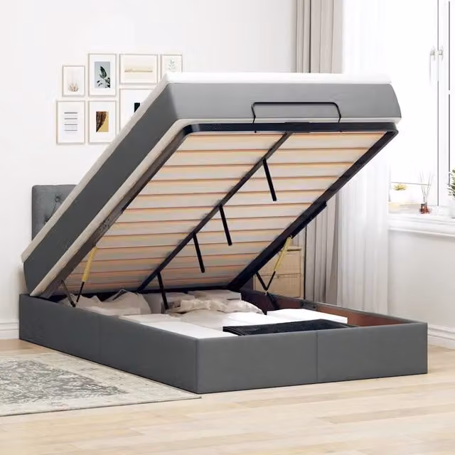 Pouf Letto con Contenitore con Base a Sollevamento vidaXL, Grigio e Bianco, L/P/H: 120 x 200 x 88 cm