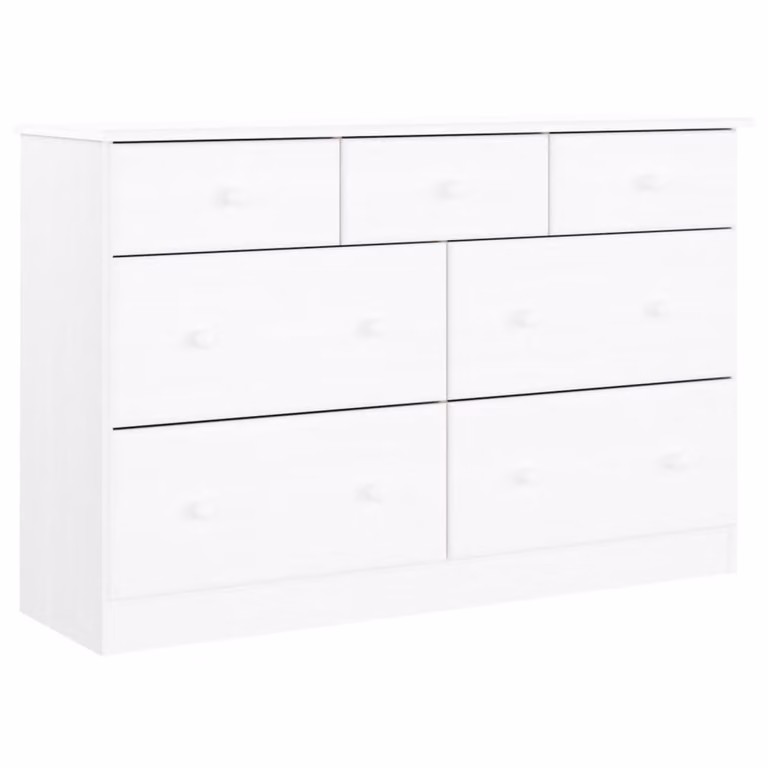 Cassettiera ALTA Bianca 112x35x73 cm in Legno Massello di Pino