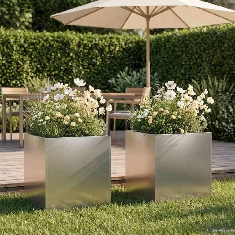 Set di 2 vasi da giardino vidaXL in acciaio inox color argento, L/P/H: 25 x 25 x 25 cm