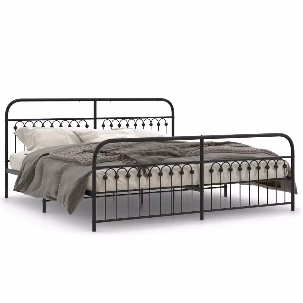 Giroletto vidaXL con testiera e pediera in metallo nero L: 193 cm, P: 203 cm – 2