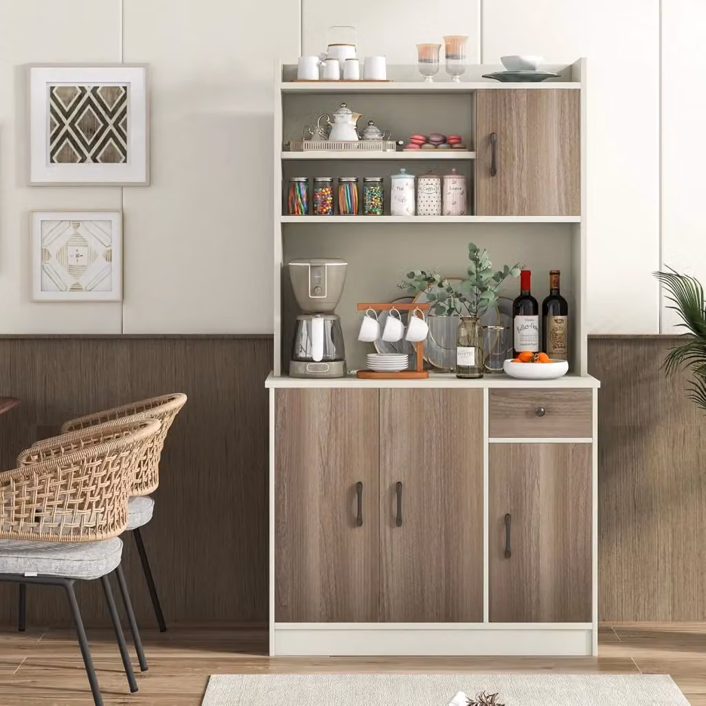Costway Armadio da Cucina Alto con Stazione di Ricarica Integrata e Ante in Vetro, Bianco, L 100 x P 40 x H 180 cm – 2