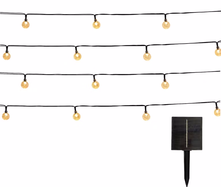 Catena luminosa solare, 120 sfere bianche calde, 14 metri, grado di protezione IP44