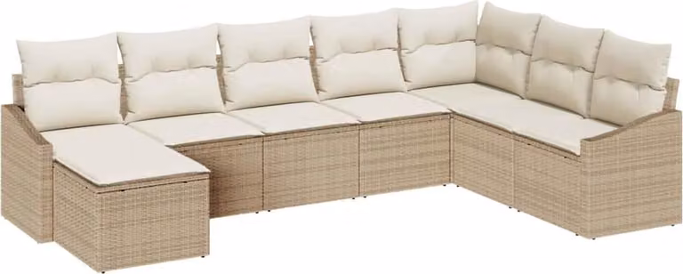 Set di divani con cuscino 8 pcs Beige polyrattan