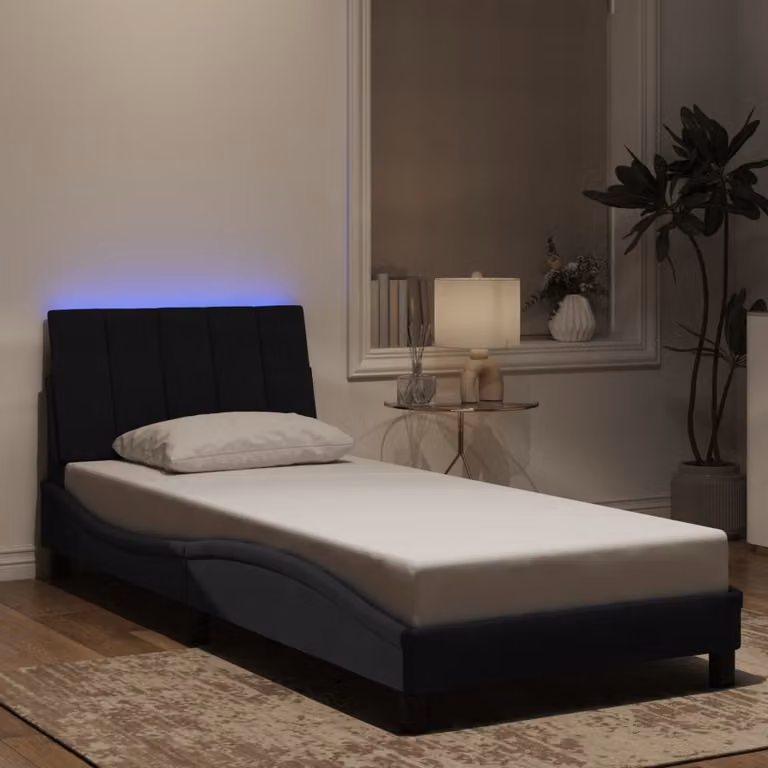 vidaXL Giroletto Hanko Nero in Velluto con Illuminazione LED e Porta USB, L/P/H: 200 x 90 x 74,5 cm