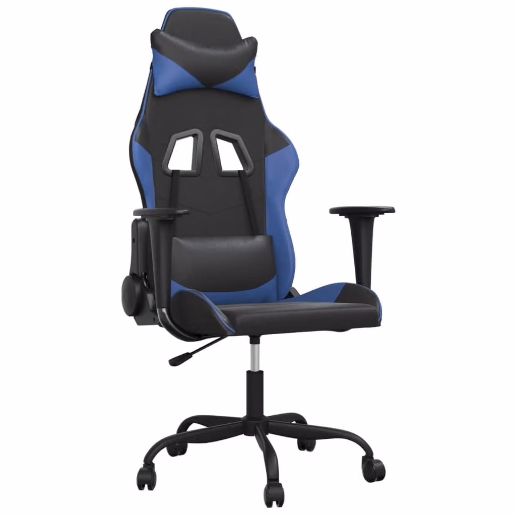 Sedia da Gaming Massaggiante Nero e Blu in Pelle finta