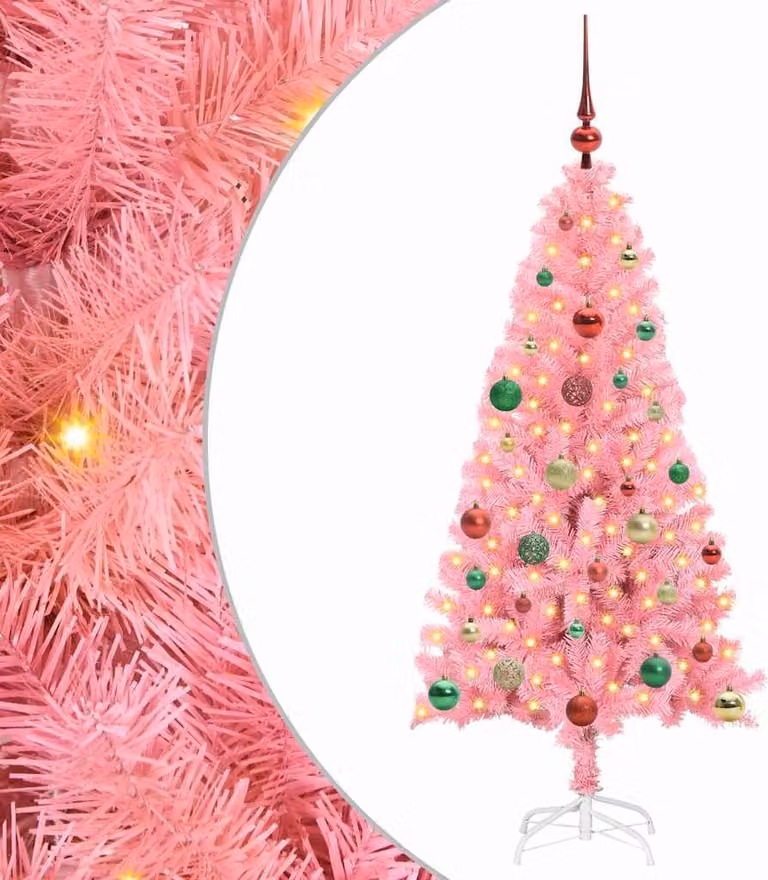 Albero di Natale con 150 LED con supporto Rosa 150 cm PVC