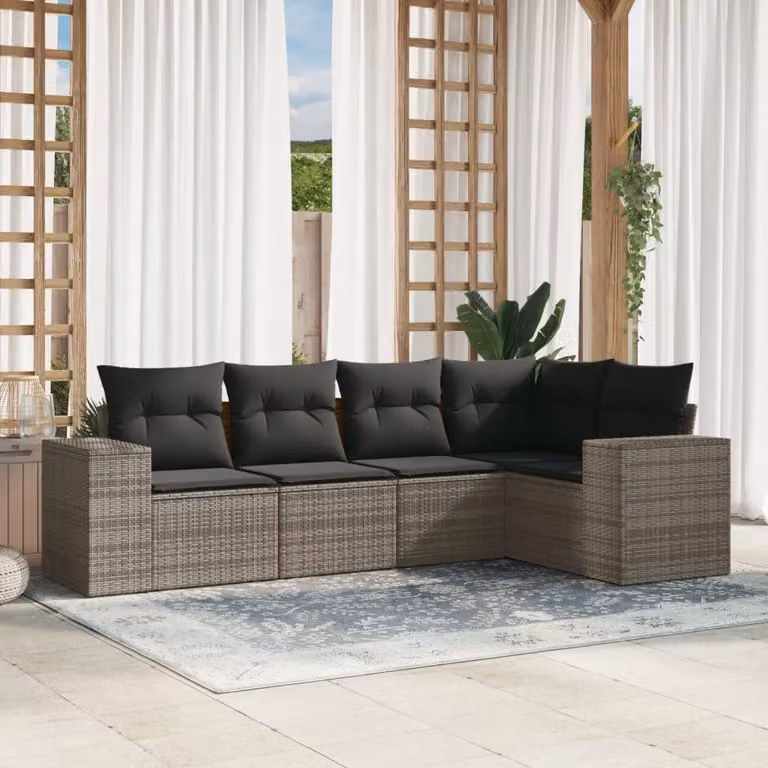 vidaXL Set Divano da Giardino a L 5 pz con Cuscini Grigio in Polyrattan e Acciaio