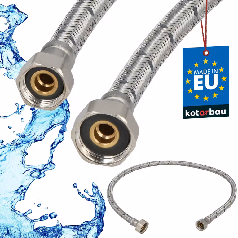 KOTARBAU® Tubo Flessibile per Rubinetto 1/2“ x 3/8“ Rivestito in Acciaio Inox 80 cm Tubo Flessibile per Rubinetto Cucina Argento