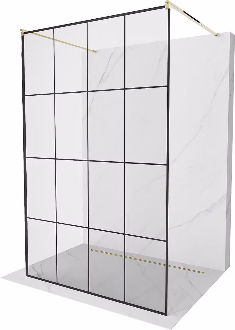 Mexen Kioto pannello doccia autoportante 160 x 200 cm, griglia nera 8 mm, oro - 800-160-002-50-77