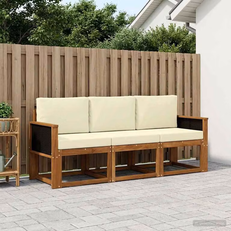 Set di divani da esterno vidaXL in legno di acacia con cuscini, colore beige e marrone