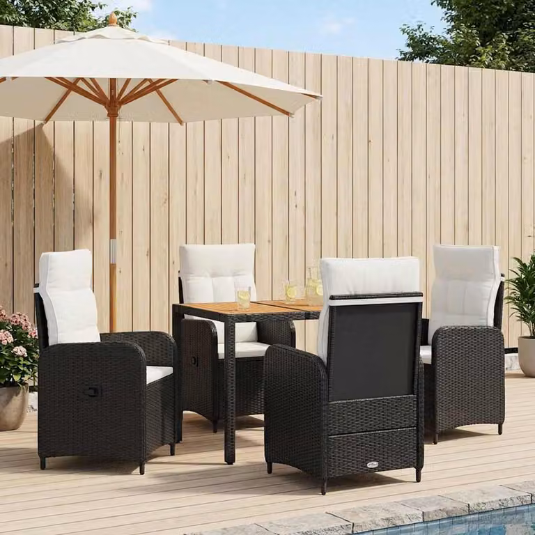 Set da pranzo per esterni vidaXL in polyrattan e legno di acacia, 5 pezzi, Nero e Bianco