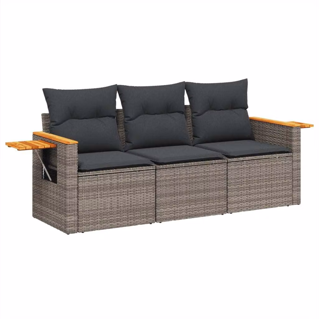 Set Divani da Giardino 3 pz con Cuscini Grigio in Polyrattan