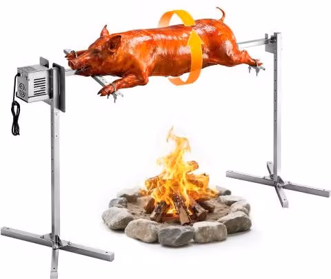 VEVOR Girarrosto Elettrico in Acciaio Inox Argento con 8 Livelli Regolabili e Motore da 38 W per Barbecue e Fuoco Aperto