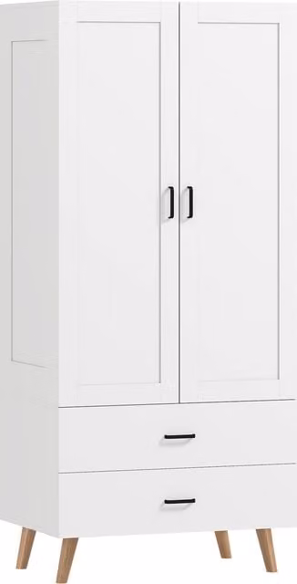 Armadio guardaroba HOMCOM con 2 ante soft-close, 2 cassetti e appendiabiti, Bianco, L: 80 cm, P: 54 cm, H: 180 cm