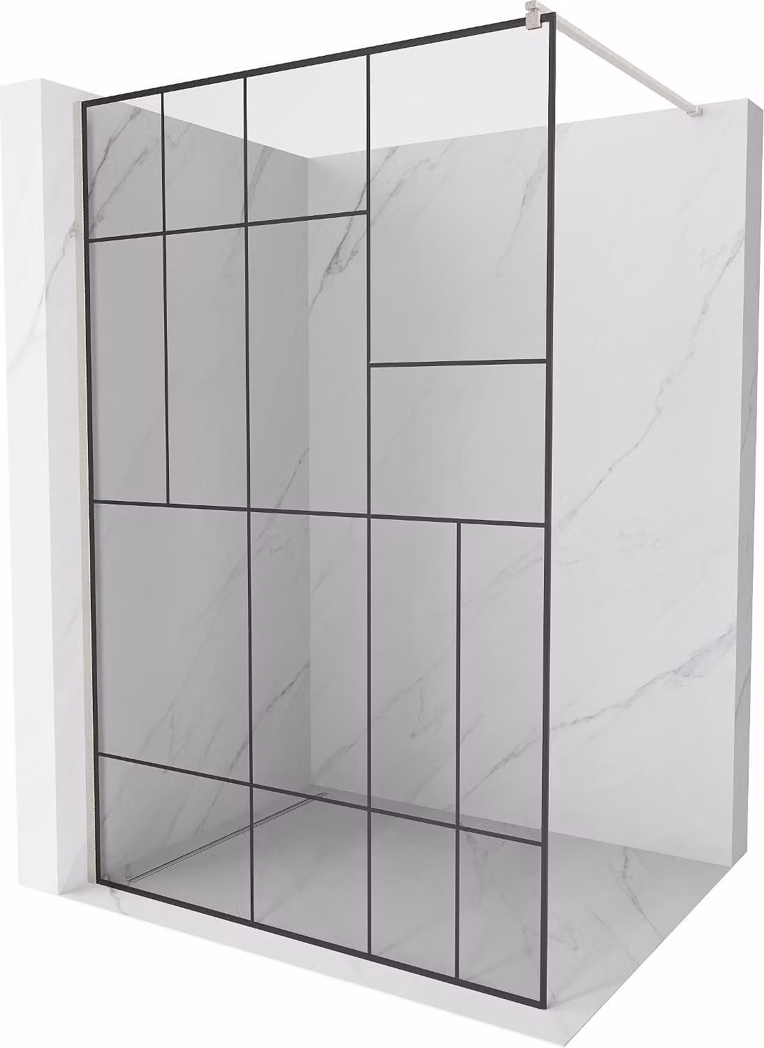 Mexen Kioto parete doccia Walk-in 140 x 200 cm, motivo nero 8 mm, nichel spazzolato - 800-140-101-97-78