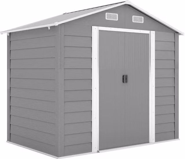 Casetta porta Attrezzi con Porte Scorrevoli e 4 Prese d'Aria, in Acciaio e PP 196x236x208 cm, Grigio Chiaro
