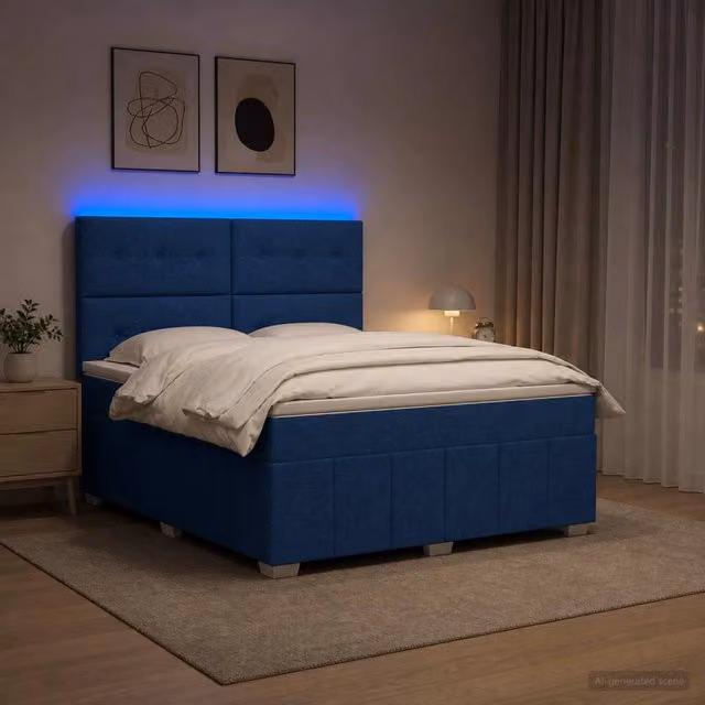 Letto Box Spring vidaXL con Materasso a Molle Insacchettate e Illuminazione LED Blu e Bianco L/P: 160 x 200 cm