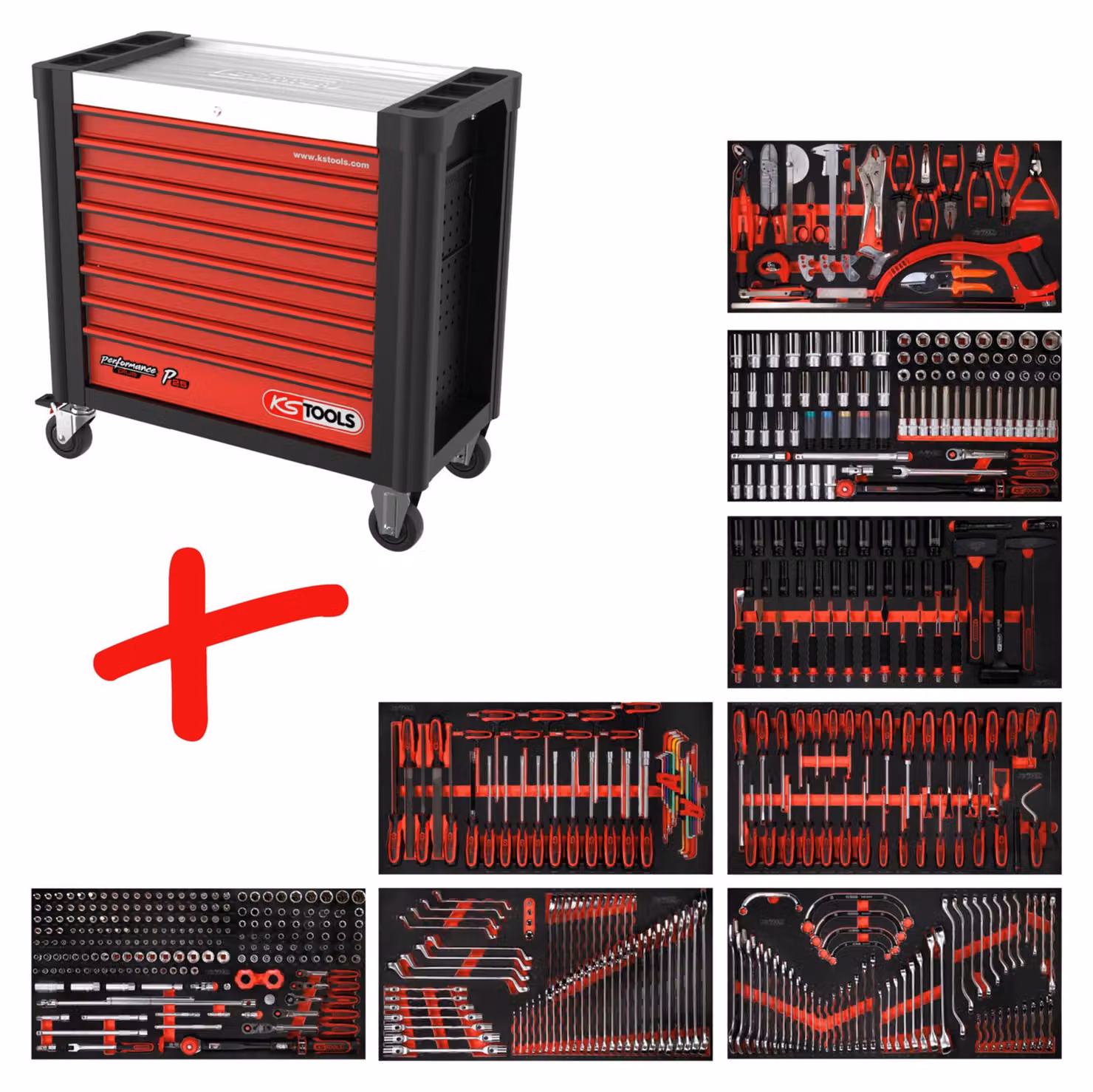 KS TOOLS Set di carrelli da officina Performanceplus P25 con 564 utensili per 8 cassetti ( 825.8564 )