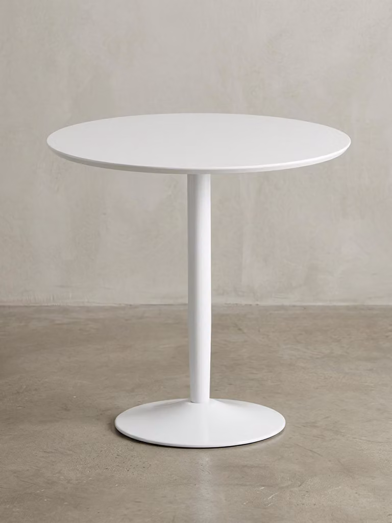 Moderno tavolo da pranzo lucido per 2 persone, gambe a forma di tromba, bianco, 75x75x74 cm | Kadima Design