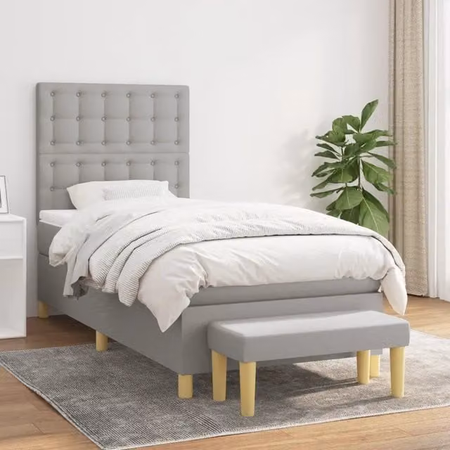Letto Ibrido vidaXL con Giroletto a Molle e Materasso in Tessuto Grigio Chiaro e Bianco L/P/H: 190 x 90 x 31 cm – 1