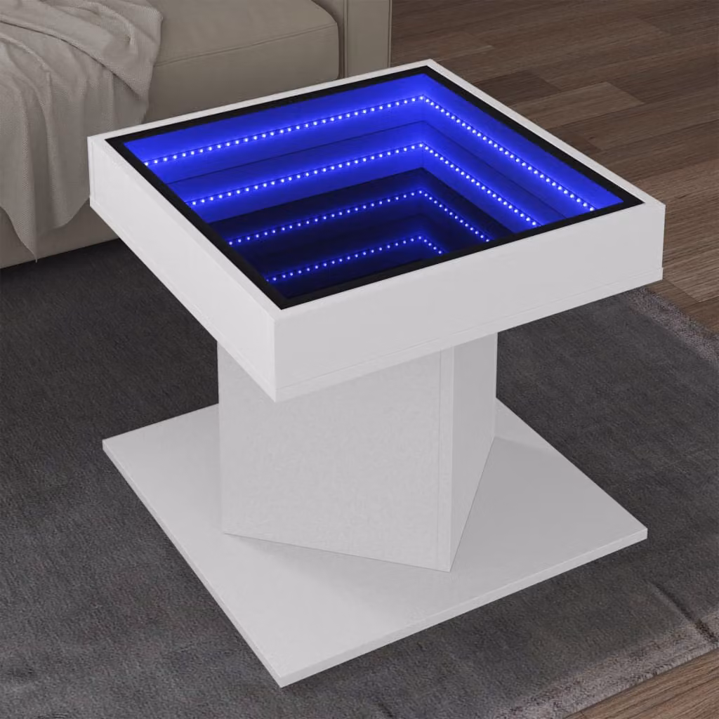 vidaXL Tavolino da salotto moderno in legno bianco con illuminazione LED L/P/H: 50 x 50 x 45 cm